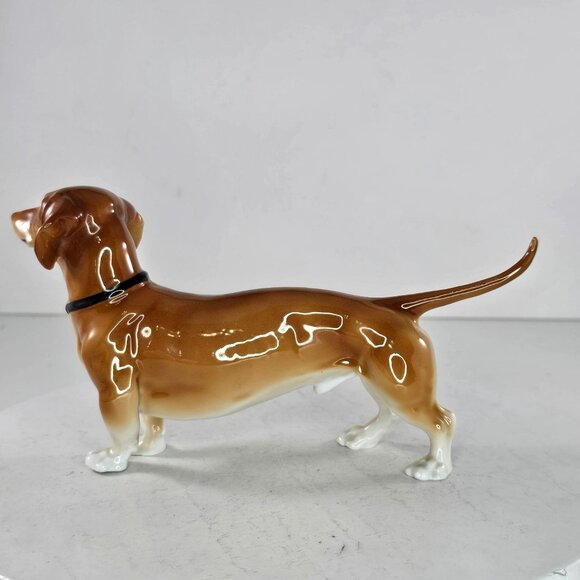 Gotha Pfeffer Germany Dachshund Dog Figurine Black Collar 8" Long Porcelain - Picture 5 of 8
